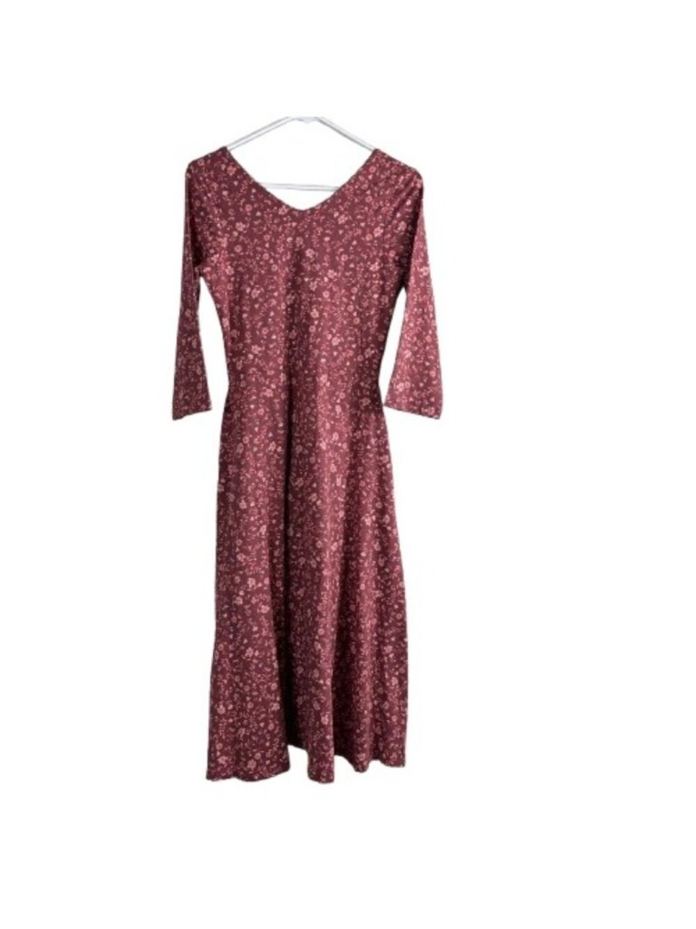 Pact Organic Cotton Midi Dress S Red Floral Fit Flare Cottagecore V Neck Boho - Picture 7 of 7